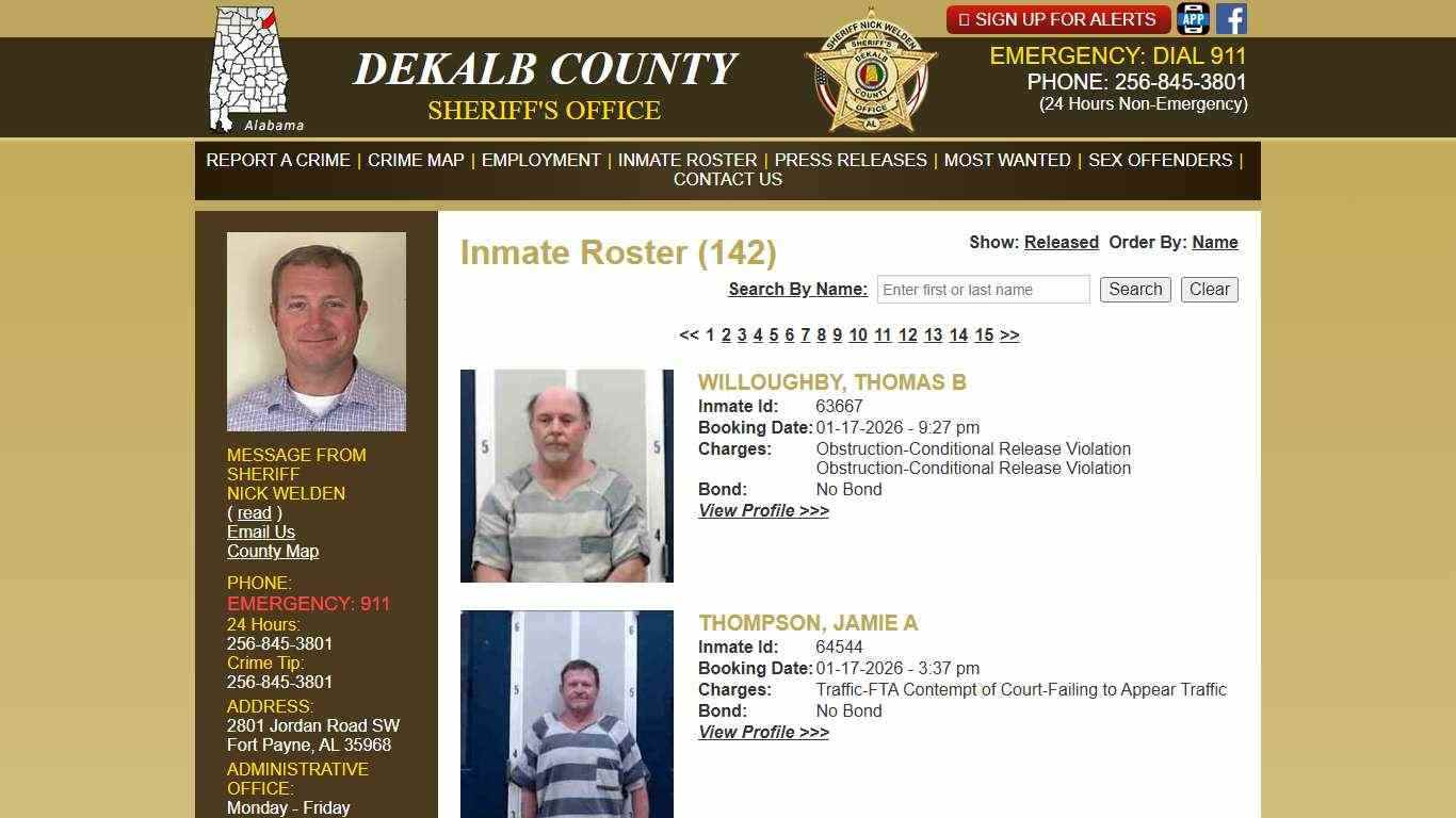 Inmate Roster - Current Inmates Booking Date Descending - DeKalb County Sheriff's Office - Fort Payne, Alabama